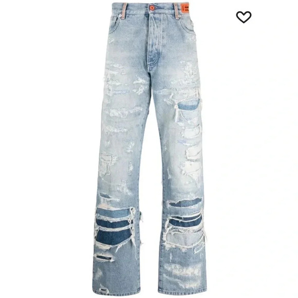 Heron Preston Distressed Effect Jeans Mens Straight Leg Ripped Size 27 - Picture 2 of 14